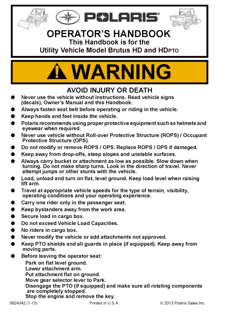 Polaris OPERATOR’S HANDBOOK Brutus HD (2013)