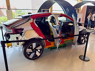 Cut-open EC40 at the World of Volvo demonstrating safety features