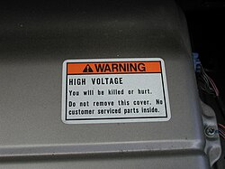 Warning label on motor controller