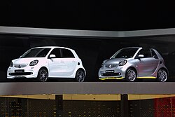 EQ Forfour (left) and EQ Fortwo convertible (right) in Geneva, 2019